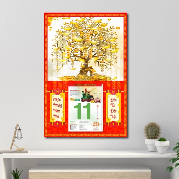 Lịch treo tường cây đồng tiền phát tài