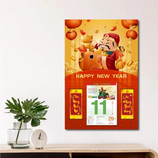 Lịch treo tường happy new year ông thần tài và cá chép