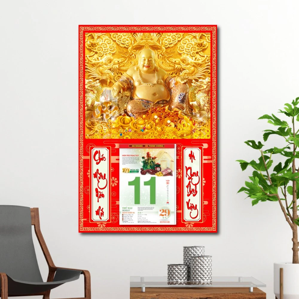 Lịch treo tường phật di lặc vàng 2023