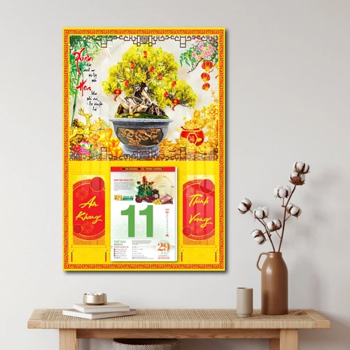 Lịch treo tường chậu mai vàng 2023