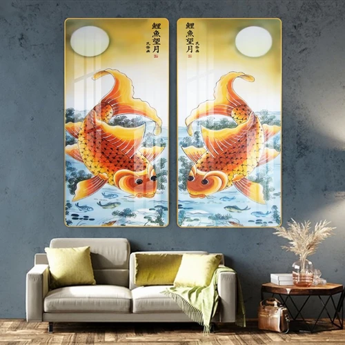 Tranh treo tường cá chép trông trăng 05