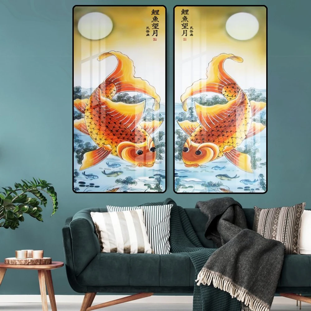 Tranh treo tường cá chép trông trăng 05