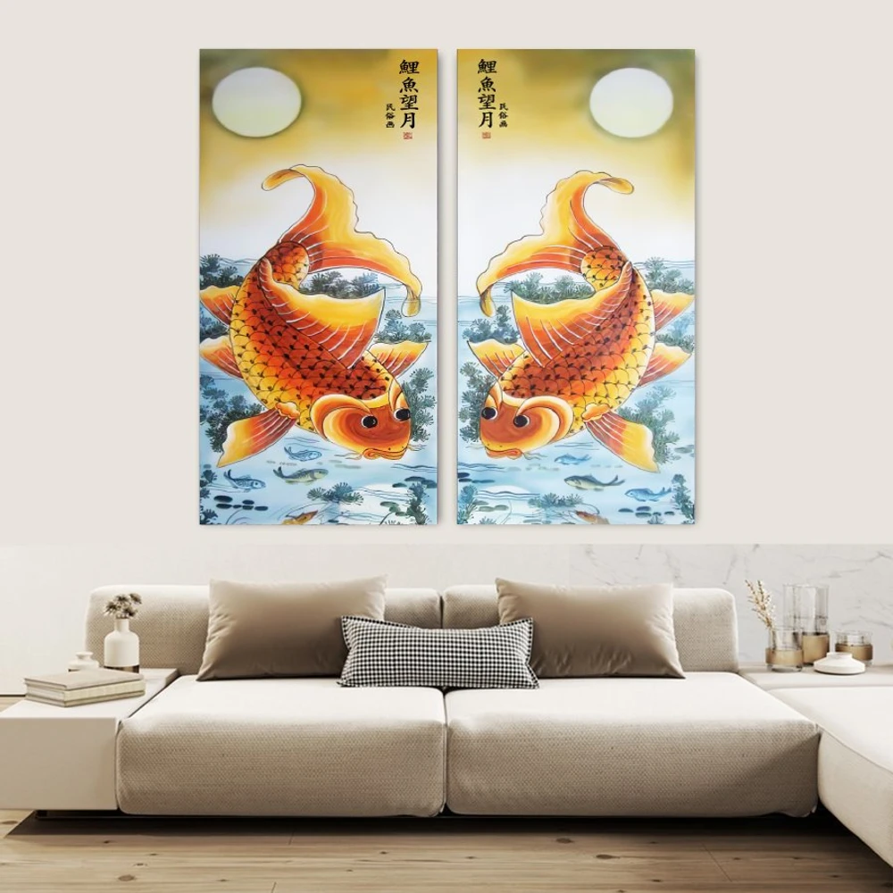 Tranh treo tường cá chép trông trăng 05