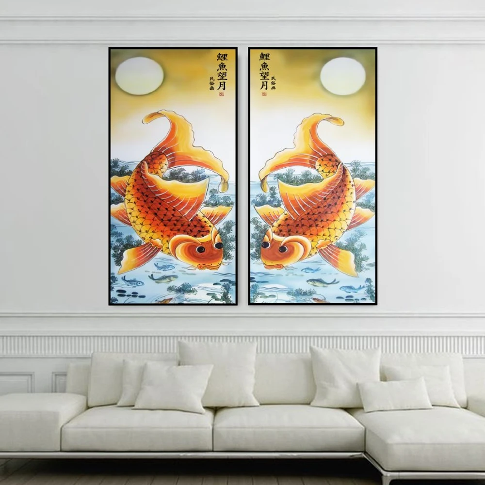 Tranh treo tường cá chép trông trăng 05
