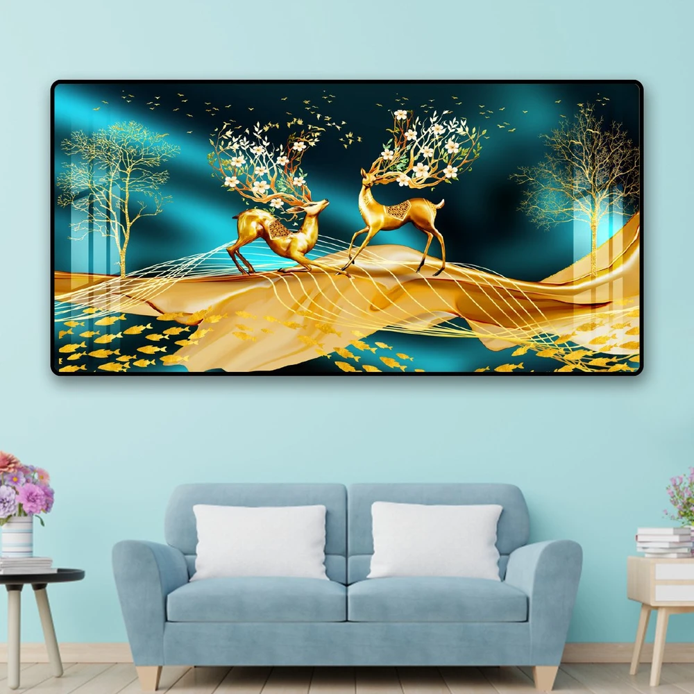 Tranh treo tường nai vàng nghệ thuật sừng hoa