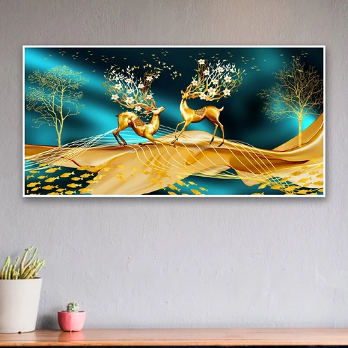 Tranh treo tường nai vàng nghệ thuật sừng hoa