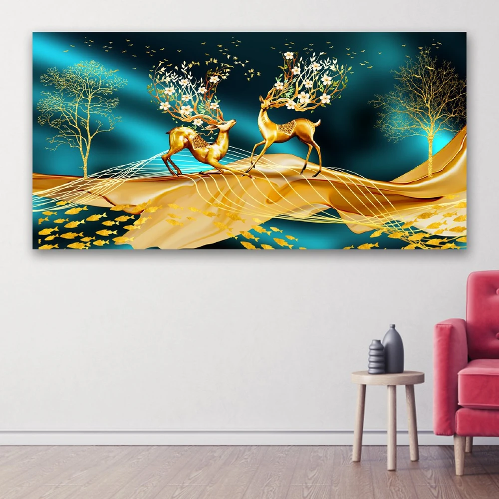 Tranh treo tường nai vàng nghệ thuật sừng hoa