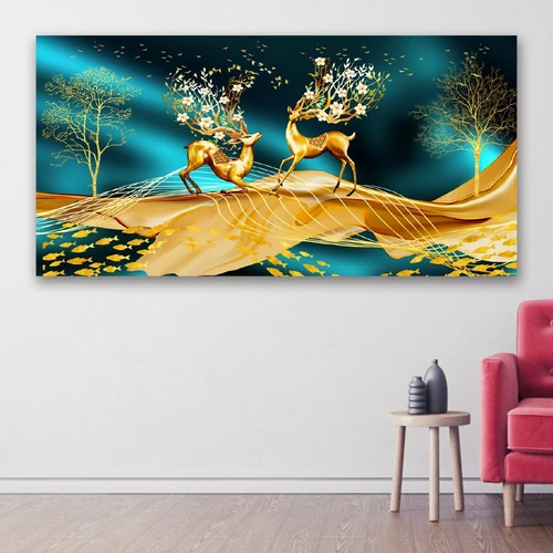 Tranh treo tường nai vàng nghệ thuật sừng hoa