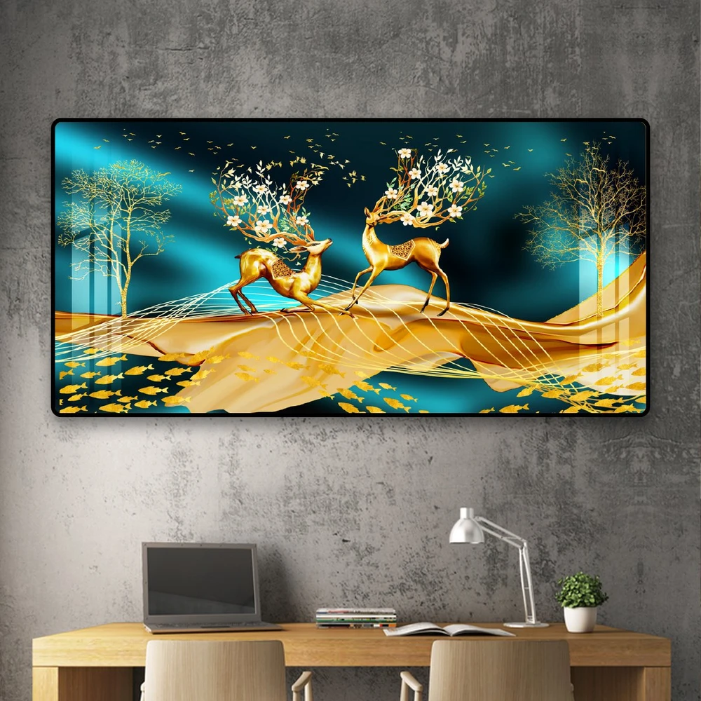 Tranh treo tường nai vàng nghệ thuật sừng hoa