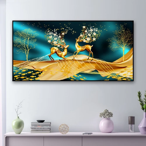 Tranh treo tường nai vàng nghệ thuật sừng hoa