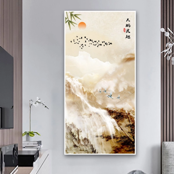 Tranh treo tường thủy mặc tùng hạc diên niên