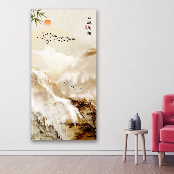 Tranh treo tường thủy mặc tùng hạc diên niên