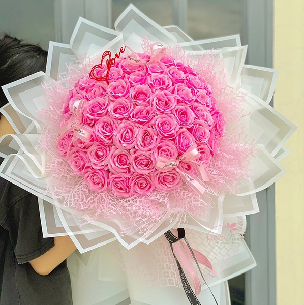 Bó hoa hồng sáp thơm 7 lớp hồng phấn xinh xắn