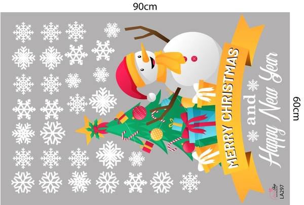 Decal Trang Trí Merry Christmas And Happy New Year Mẫu 1