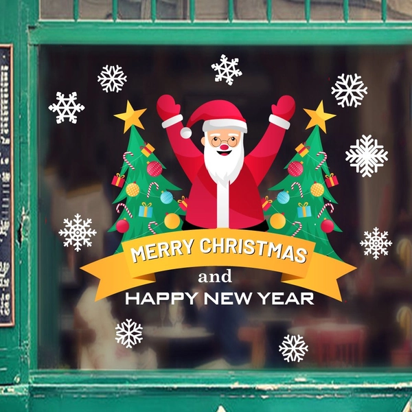 Decal Trang Trí Noel Ông Già Noel Và Cây Thông Xanh Mẫu 1