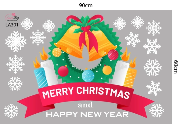 Decal Trang Trí Noel Merry Christmas And Happy New Year Mẫu 3