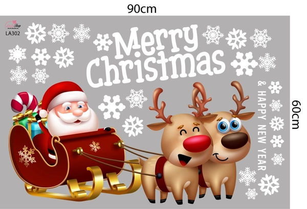 Decal Trang Trí Noel Ông Già Noel Và Chú Tuần Lộc Mẫu 1