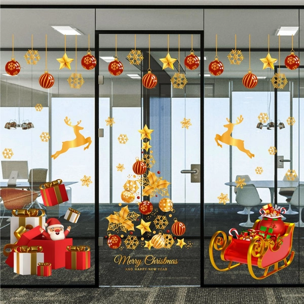 Combo decal trang trí noel Cây Thông Vàng Và Những Hộp Quà Mẫu 2