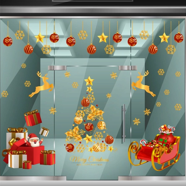 Combo decal trang trí noel Cây Thông Vàng Và Những Hộp Quà Mẫu 2