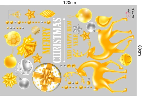 Combo decal trang trí noel Cây Thông Và Tuần Lộc Vàng 2023