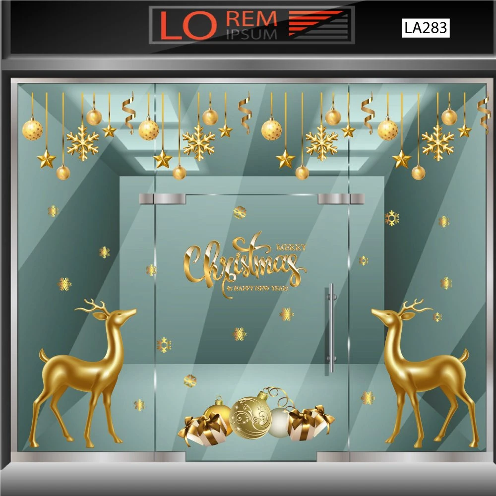 Combo decal trang trí noel merry christmas và tuần lộc vàng 2023