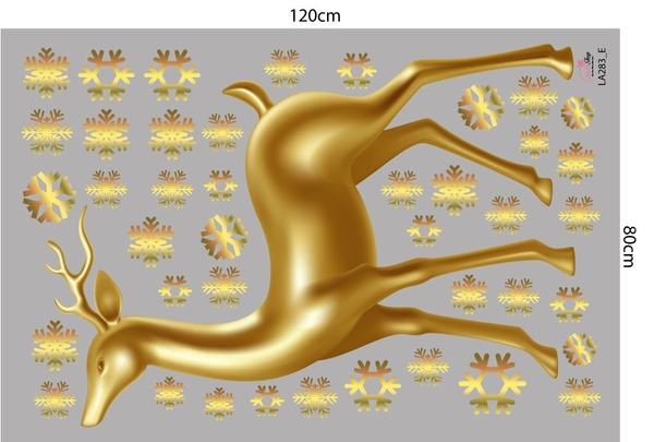 Combo decal trang trí noel merry christmas và tuần lộc vàng