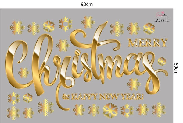Combo decal trang trí noel merry christmas và tuần lộc vàng