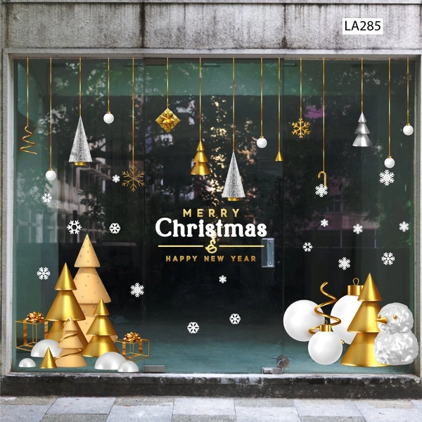 Combo Decal Trang Trí Noel Cây Thông Noel Vàng Và Những Hộp Quà Mẫu 1