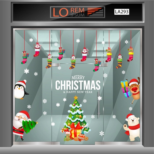 Combo Decal Trang Trí Noel Ông Già Noel Và Những Người Bạn Vui Vẻ