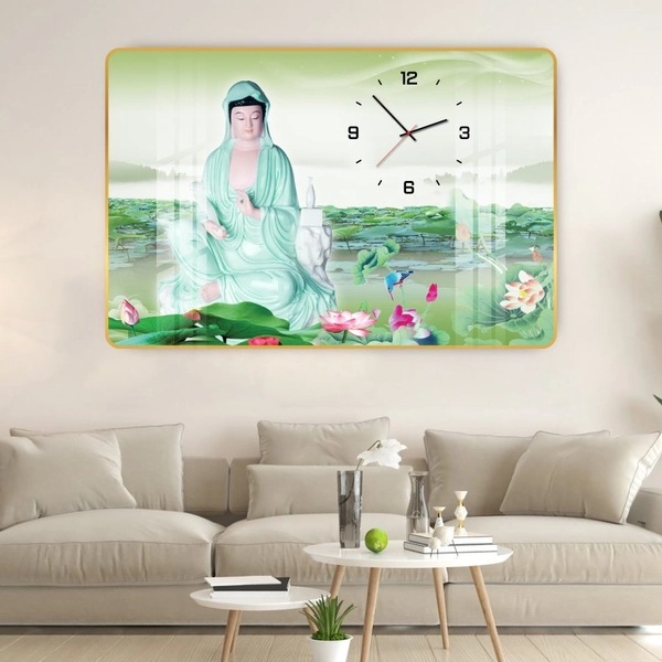 Tranh đồng hồ treo tường tráng gương Phật Quan Âm Bồ Tát