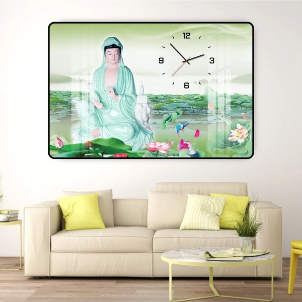 Tranh đồng hồ treo tường tráng gương Phật Quan Âm Bồ Tát