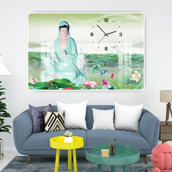 Tranh đồng hồ treo tường tráng gương Phật Quan Âm Bồ Tát