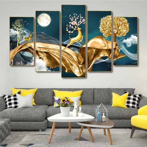Tranh treo tường nai vàng sừng hoa 02