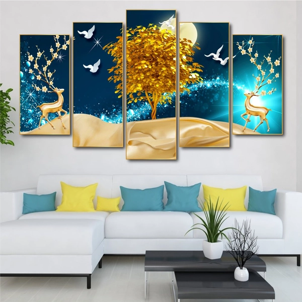 Tranh treo tường nai vàng sừng hoa 02