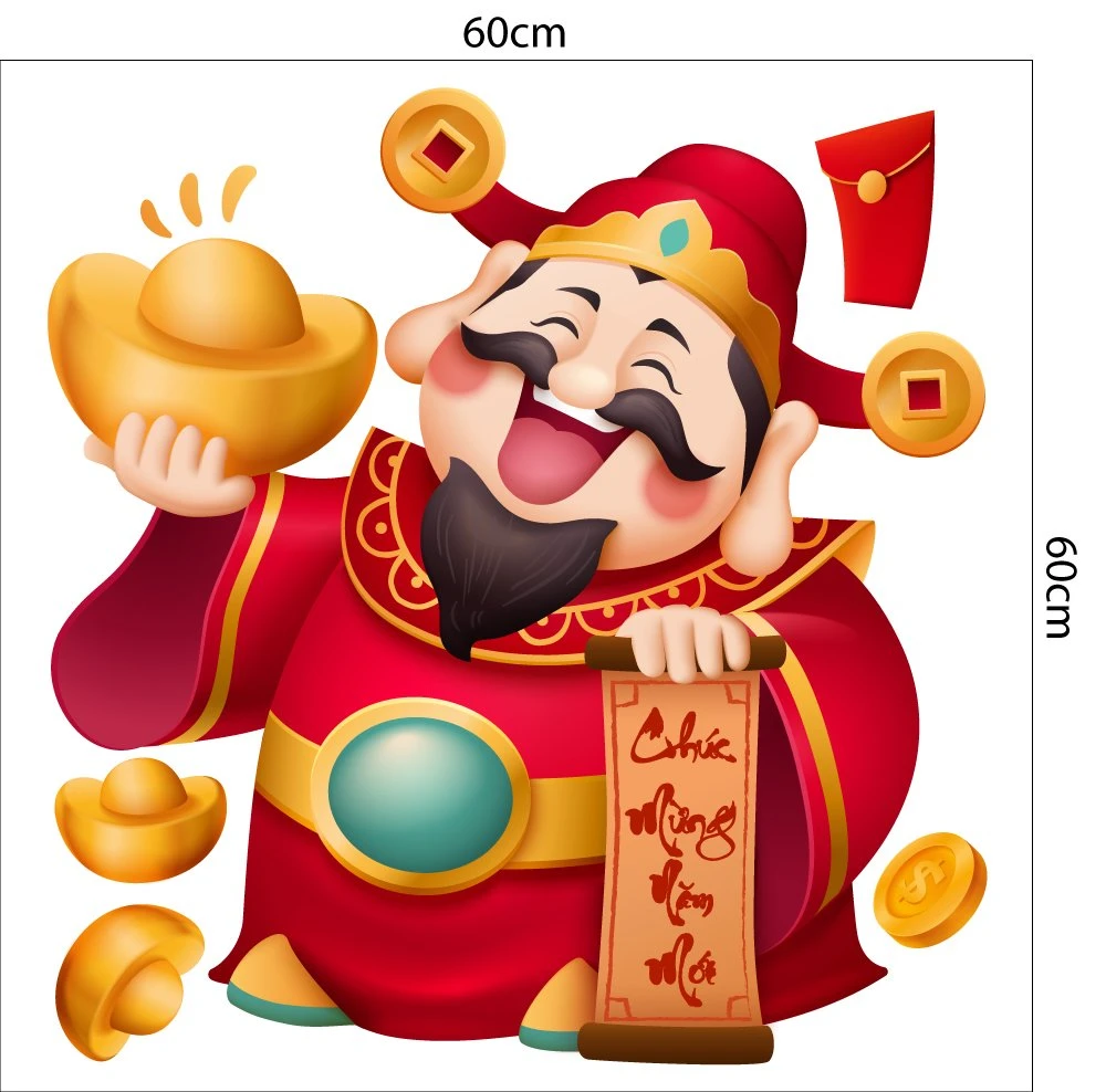 Decal Trang Trí Tết Quý Mão Thần Tài Chúc Mừng Năm Mới