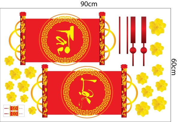 Decal Trang Trí Tết Quý Mão Câu Đối Tài Lộc
