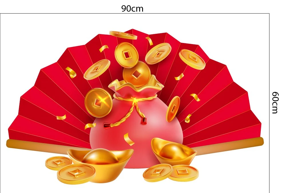 Decal Trang Trí Tết Quý Mão Quạt Như Ý Đỏ Tài Lộc