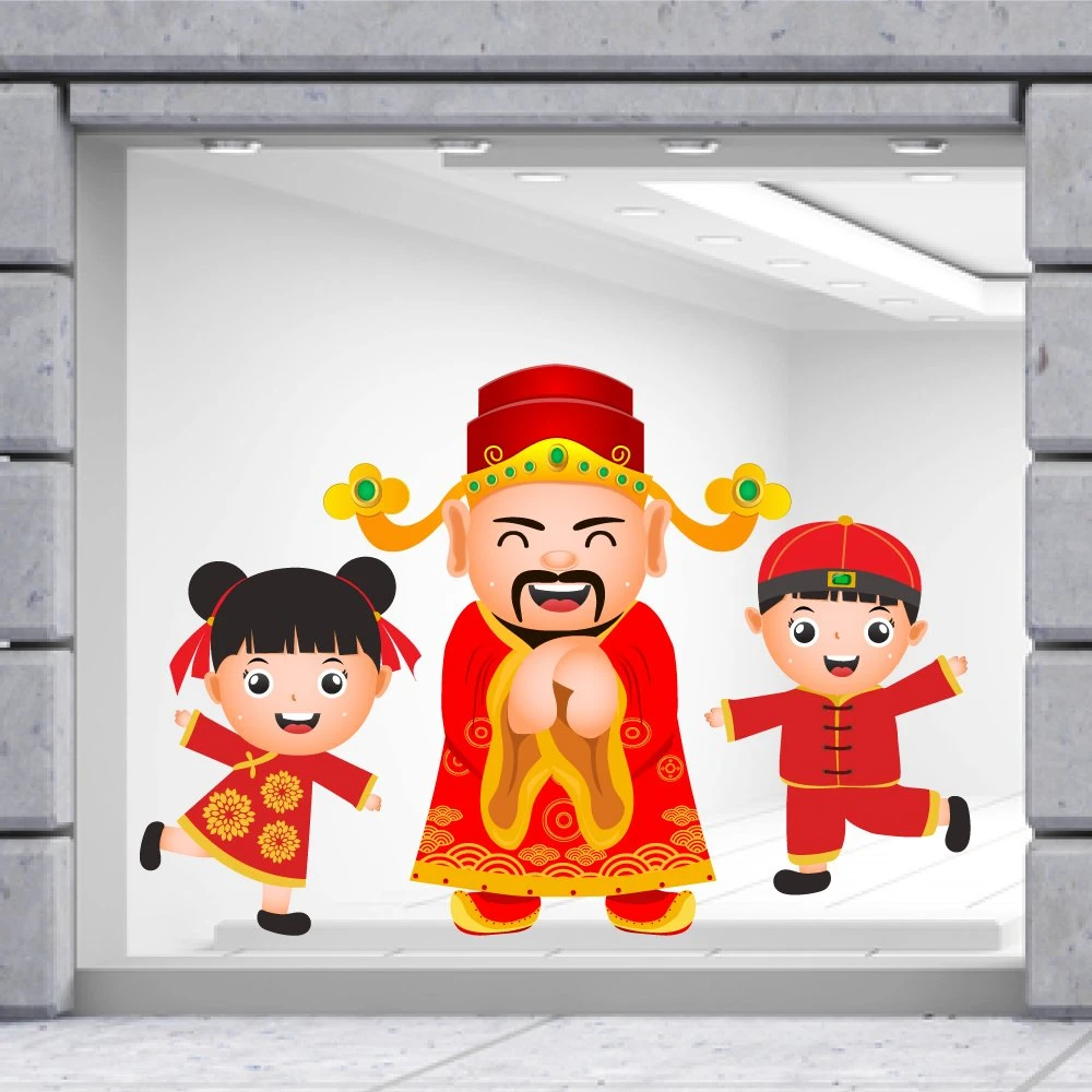 Decal Trang Trí Tết Quý Mão Thần Tài Và Bé Vui Chúc Tết