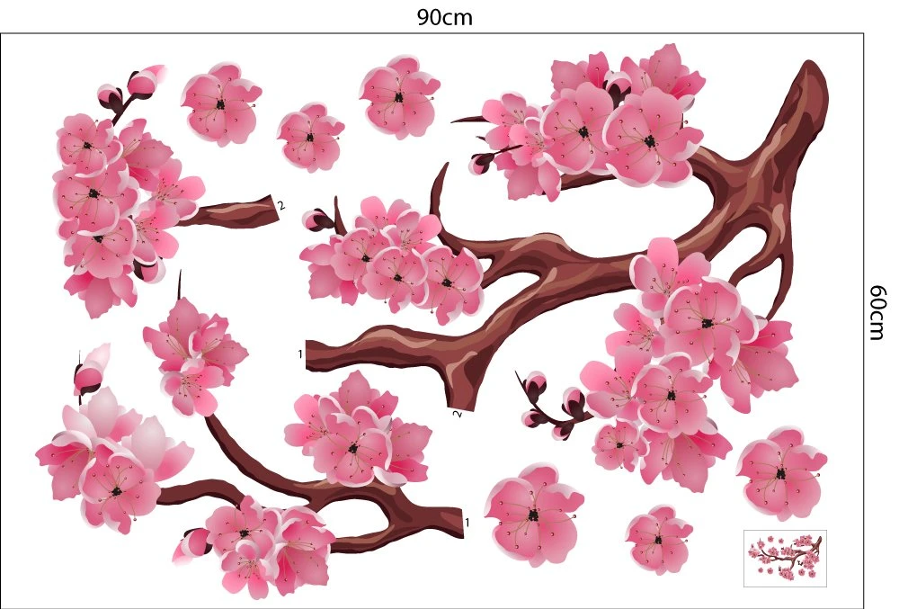 Decal Trang Trí Tết Quý Mão Cành Đào Hồng Khoe Sắc