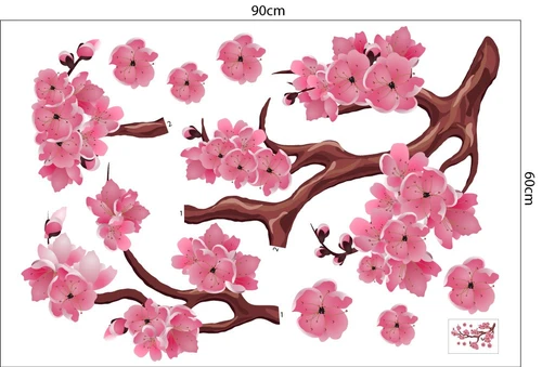 Decal Trang Trí Tết Quý Mão Cành Đào Hồng Khoe Sắc