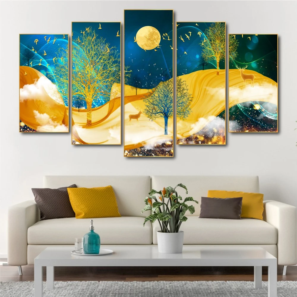 Tranh treo tường nai vàng và cây nghệ thuật