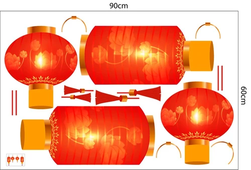 Decal Trang Trí Tết Quý Mão Lồng Đèn Đỏ Đón Xuân