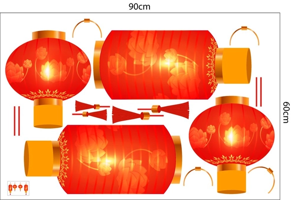 Decal Trang Trí Tết Quý Mão Lồng Đèn Đỏ Đón Xuân
