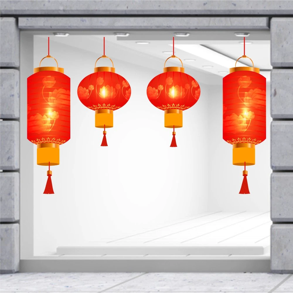 Decal Trang Trí Tết Quý Mão Lồng Đèn Đỏ Đón Xuân