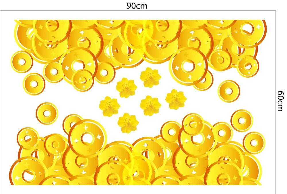 Decal Trang Trí Tết Quý Mão Chân Tường Tiền Vàng