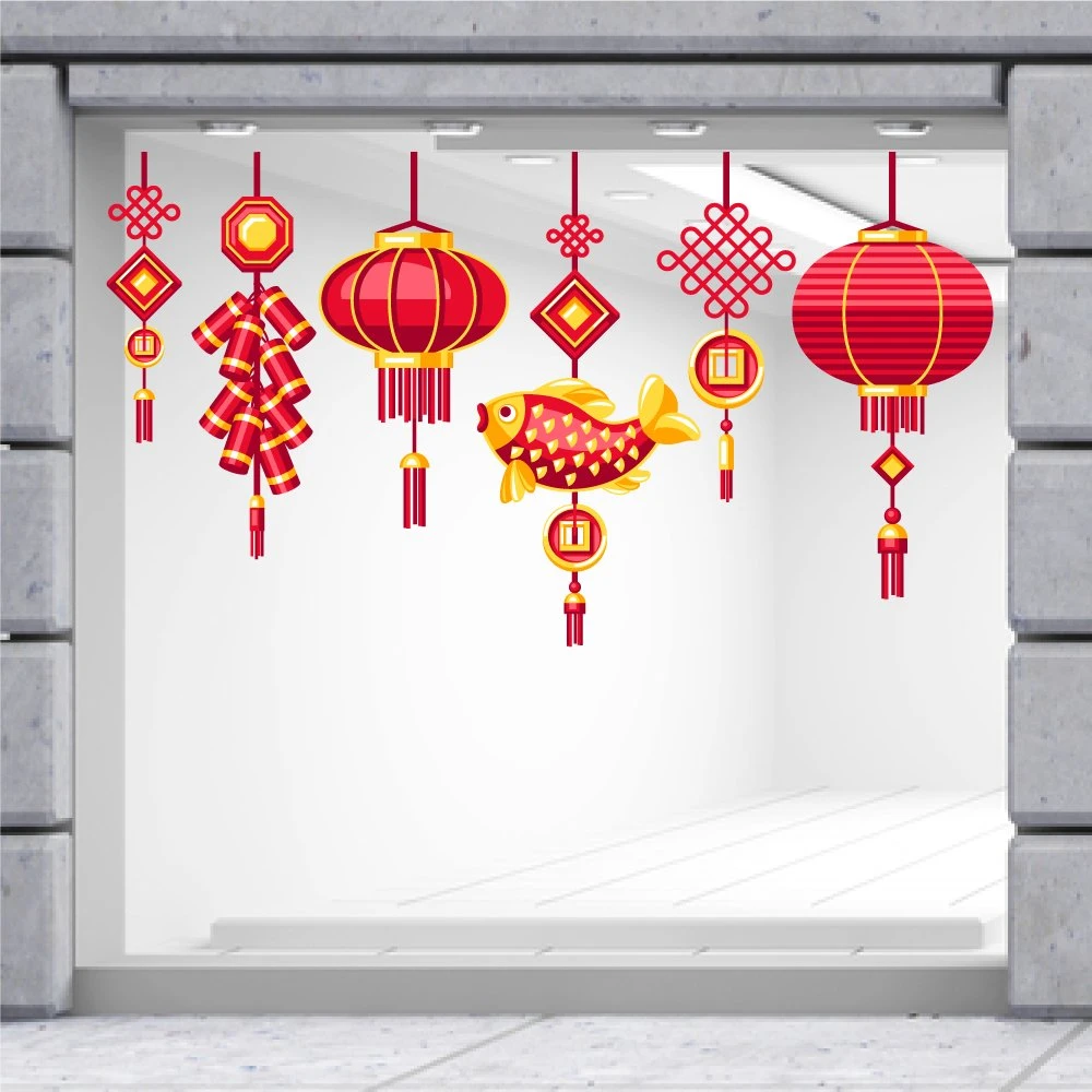 Decal Trang Trí Tết Quý Mão Lồng Đèn Và Cá Chép Đỏ May Mắn