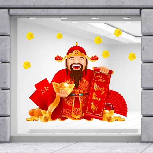 Decal Trang Trí Tết Quý Mão Thần Tài Chúc Tết