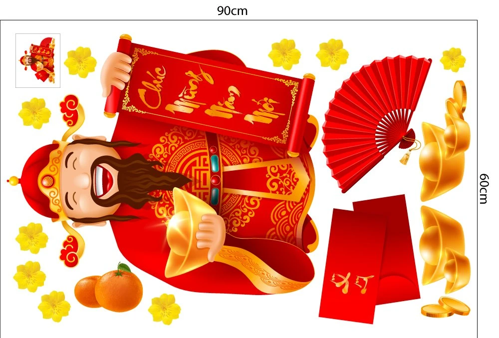 Decal Trang Trí Tết Quý Mão Thần Tài Chúc Tết