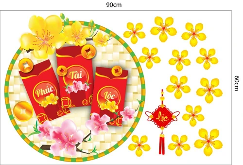 Decal Trang Trí Tết Mẹt Lì Xì Tết Phúc Tài Lộc