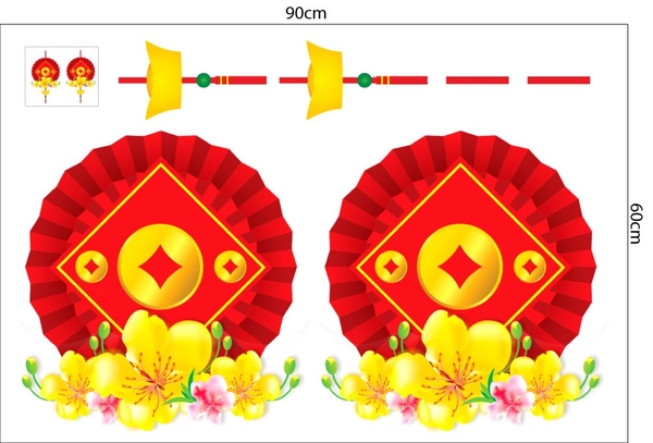 Decal Trang Trí Tết Lộc Treo Đồng Tiền Vàng May Mắn